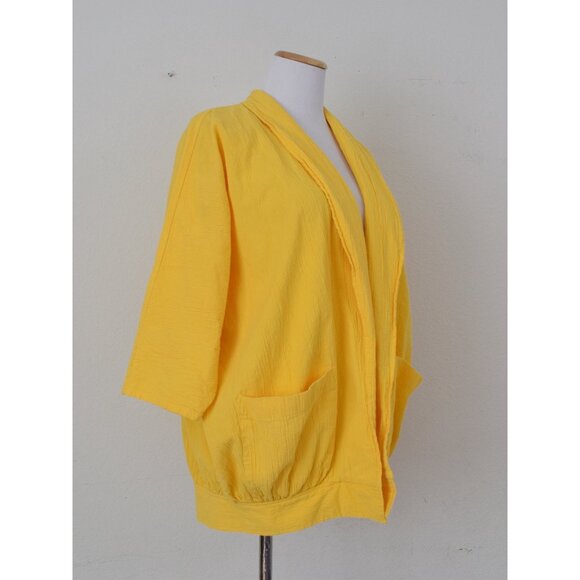 Vintge 80s Bright Yellow All Cotton‎ Blazer Coat size L - Picture 5 of 10